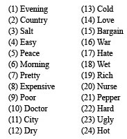 Word list for the levels of processing demonstration