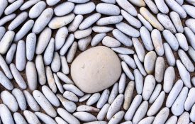 This is a photo of small pebbles around big stone