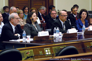 Hillary Elfenbein (second from the left) testifying on a panel for the Congressional Committee on Science, Space, and Technology