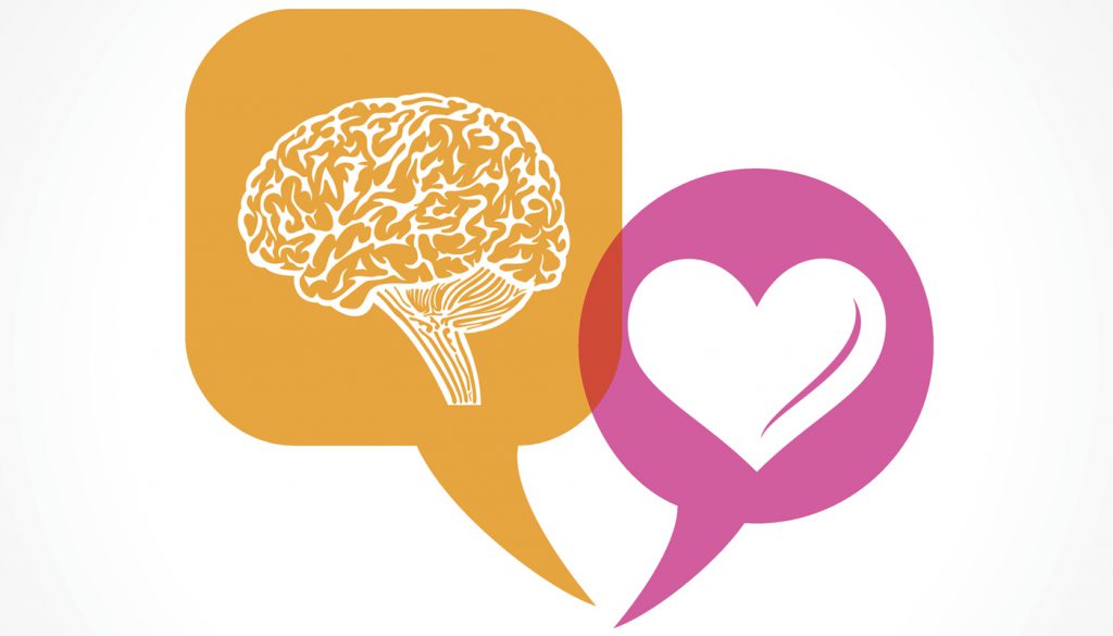 Brain and heart in message bubble