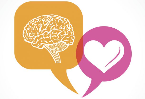 Brain and heart in message bubble
