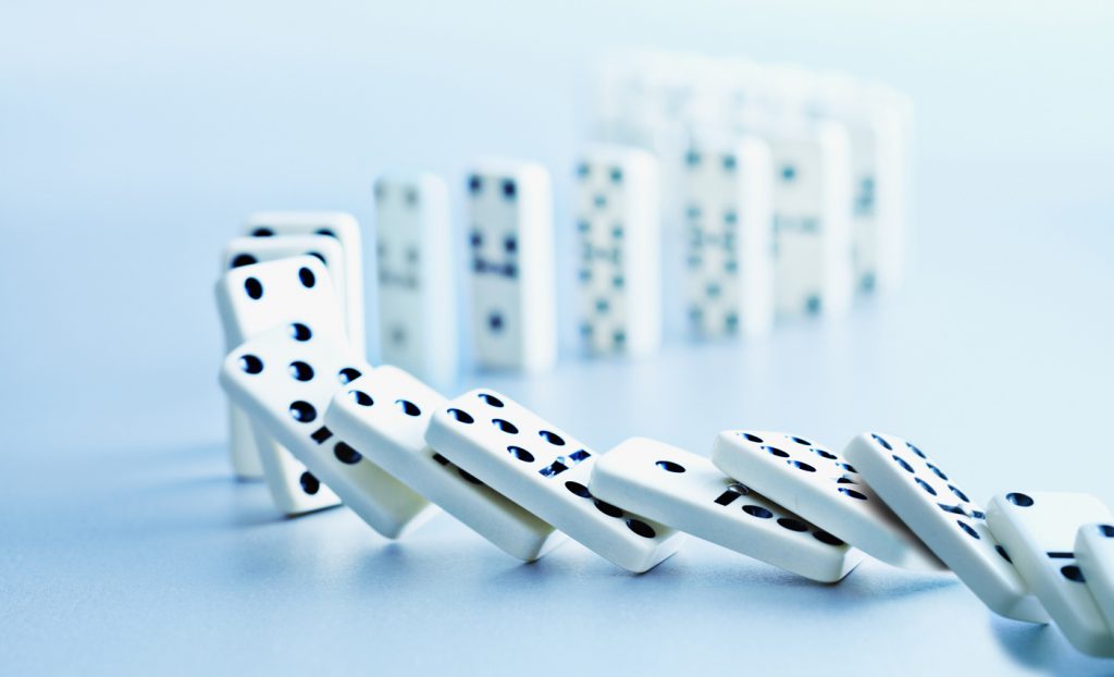 Dominoes falling in a row