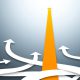 One straight arrow amidst many winding arrows