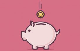 Piggy bank illustration against pink background