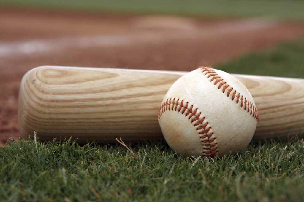 A picture of a baseball and bat.