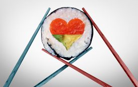 Sushi roll in the shape of a heart