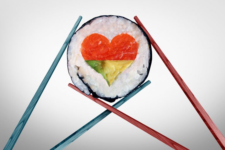 Sushi roll in the shape of a heart