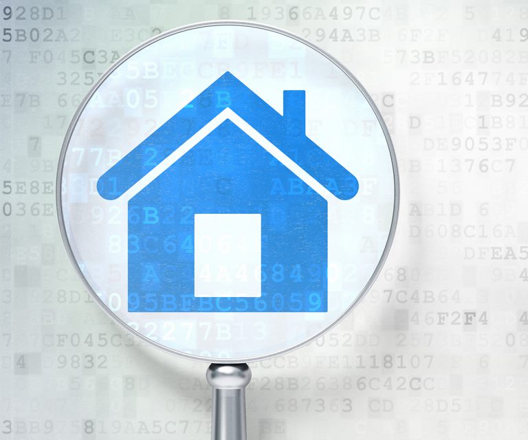 Protection concept: Home with optical glass on digital background