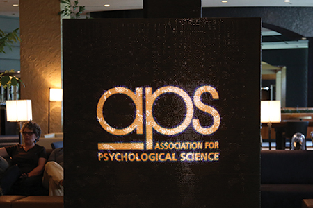 The fountain of water in the Sheraton Grand Chicago was lit up with the APS logo in honor of the convention.