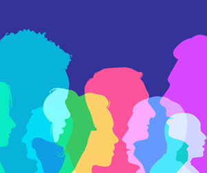 This is an illustration of overlapping silhouettes of different people.