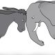 An illustration of a United States donkey (Democratic party) and an elephant (Republican party) going head-to-head.