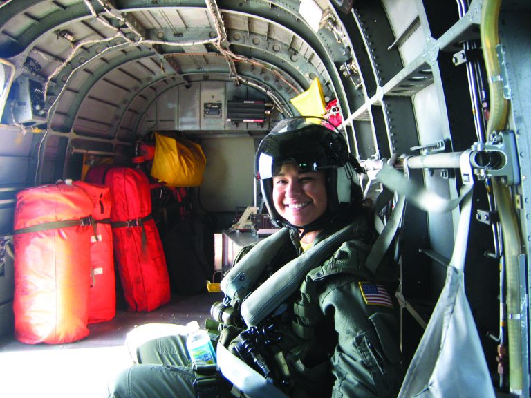 As “winged” scientists in the Navy, Aerospace Experimental Psychologists must obtain 4 hours of flight time per month. Lieutenant Commander Tatana Olson gets some flight time with the NAS Pensacola Search and Rescue detachment in the H-3 Sea King helicopter.