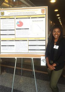 This is a photo of Brittney Green standing next to her poster at a research conference.