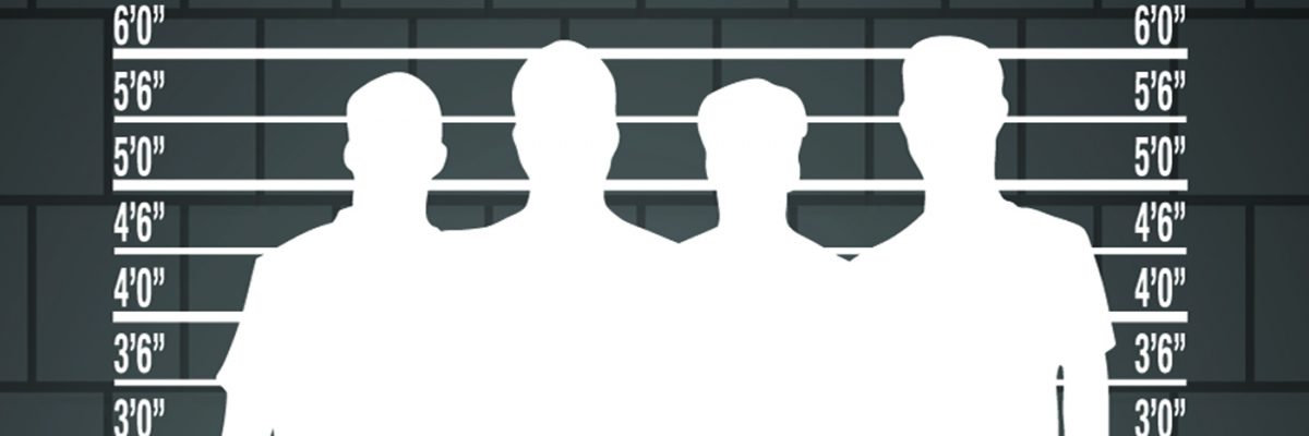 Black and white illustration of a suspect lineup