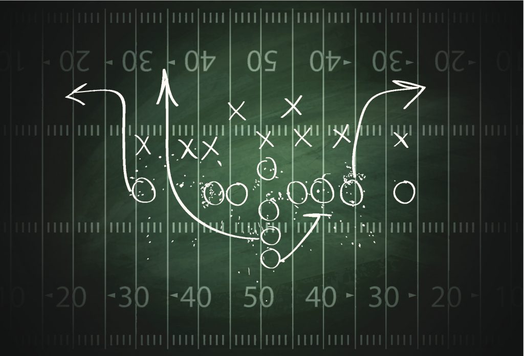 Football play drawn out on a field