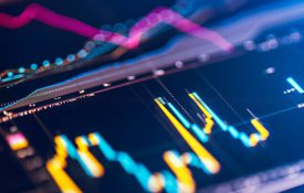 A photo of a financial chart at a digital display.