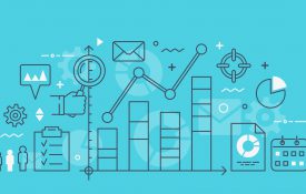 Data analysis thin line flat modern vector illustration for web design.