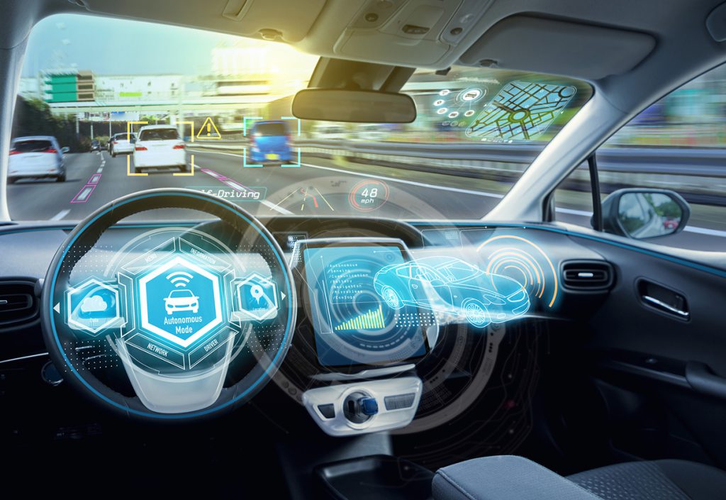 Empty cockpit of autonomous car