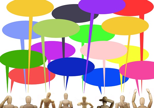 Picture of mannequins with speech bubbles above them, represents the APS Roundtable discussion.