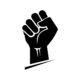 Black hand icon raised in a clenched fist. Freedom sign and protest symbol.