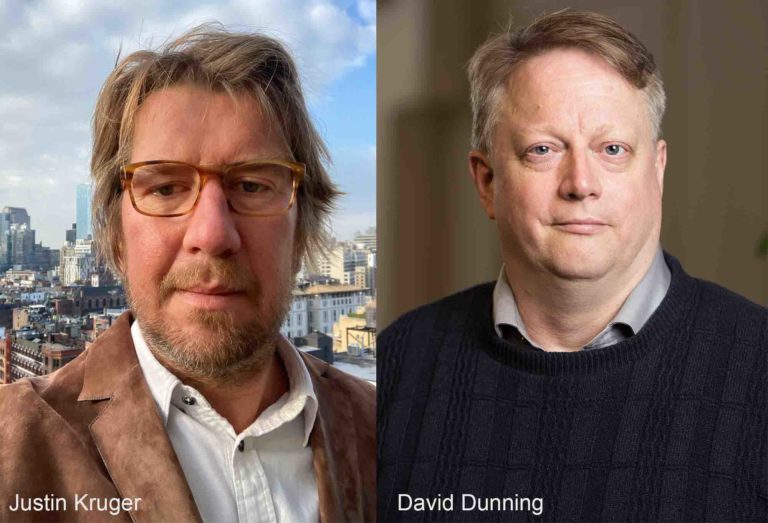Two photos, one of Justin Kruger and the other of David Dunning