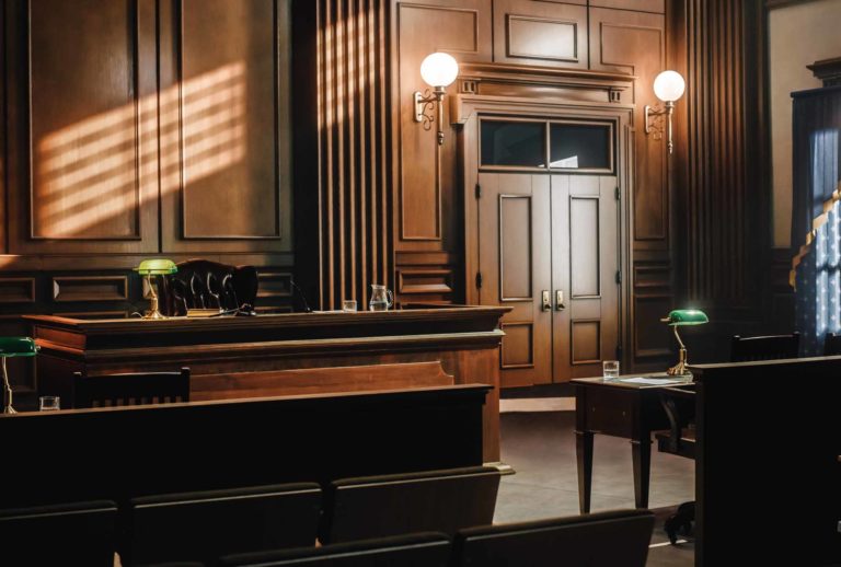 An empty courtroom.