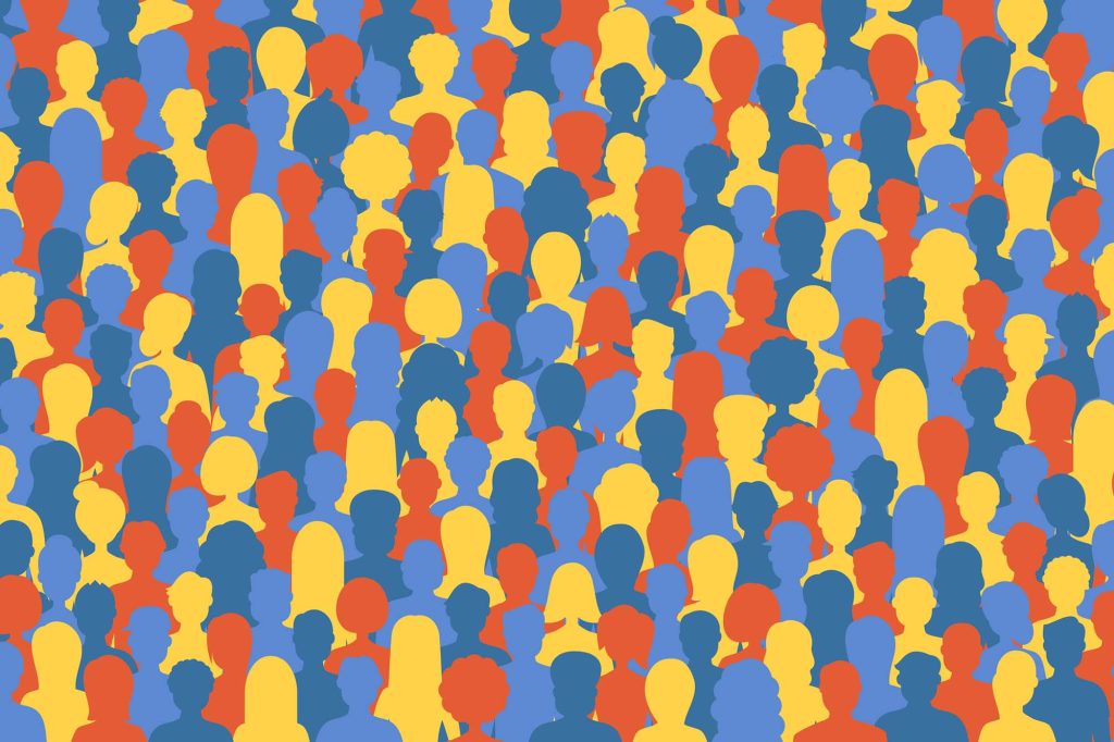 Decorative image of silhouetted crowd