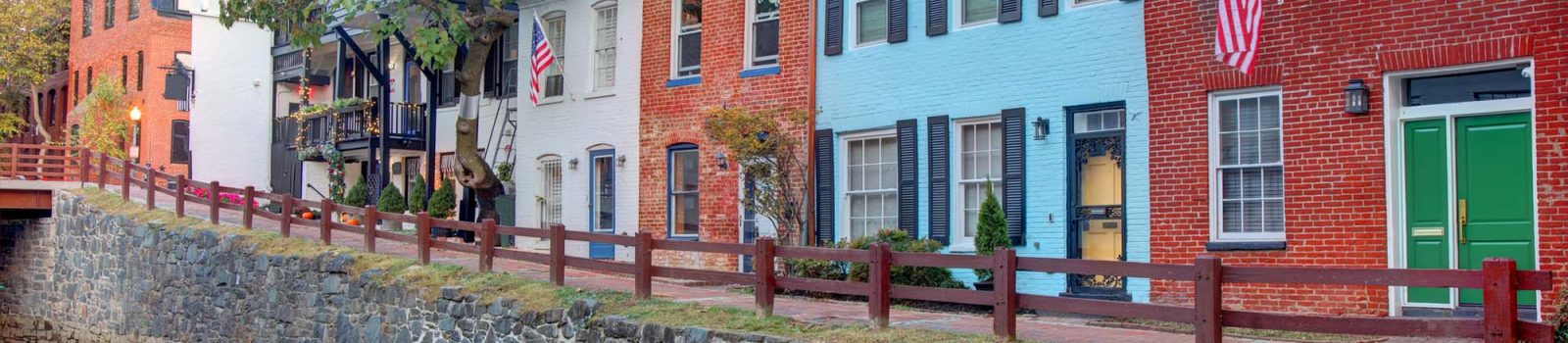 A view of Georgetown, DC, rowhouses.