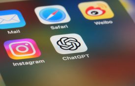 Closeup of an iPhone screen, showing the ChatGPT app, as well as Instagram, Mail, Safari, and Weibo.