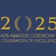 Title slide with the text "2025 APS Annual Awards Ceremony: A Celebration of Excellence."