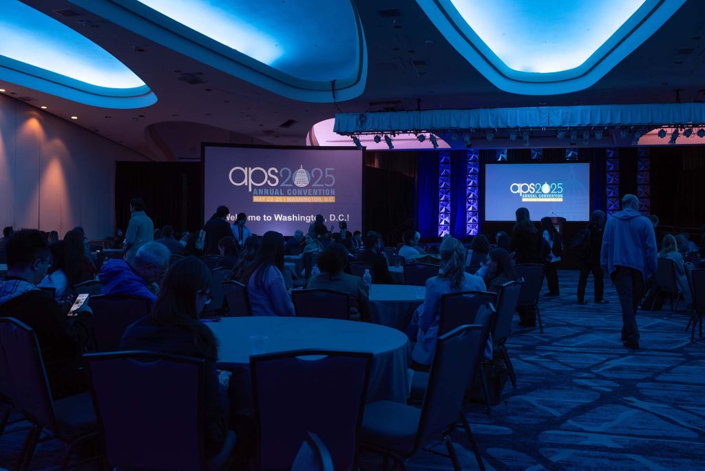 A convention ballroom before a session at the APS 37th Annual Convention.