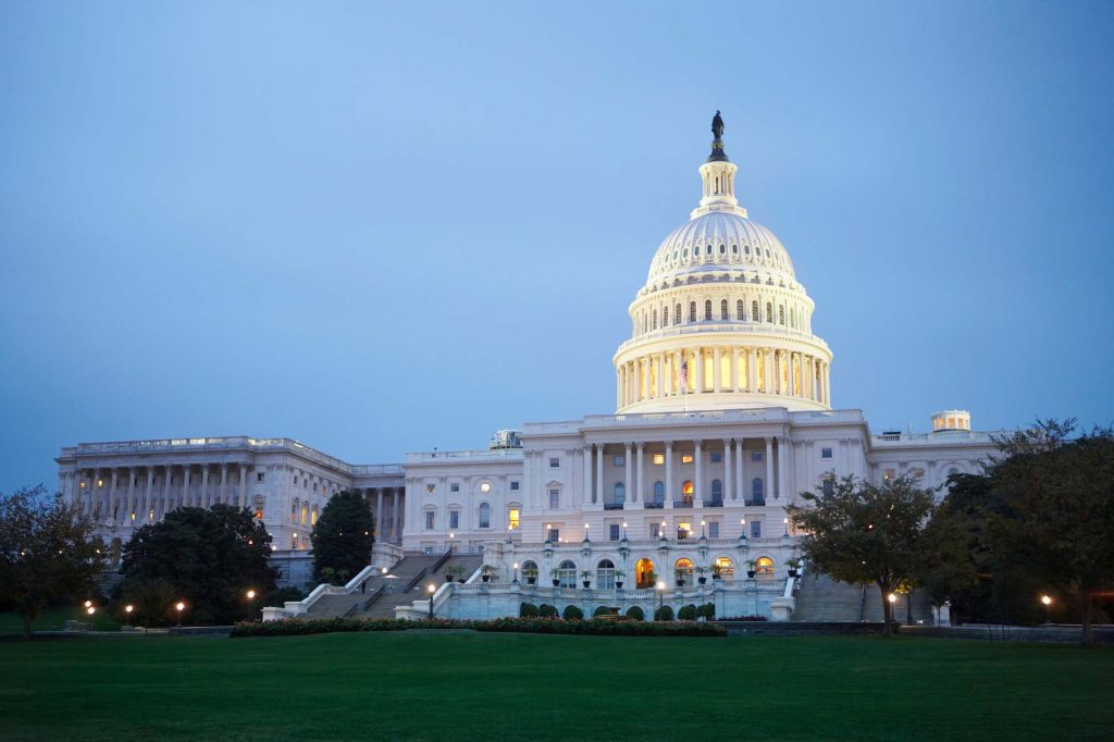 U.S. Capitol Building at dusk.