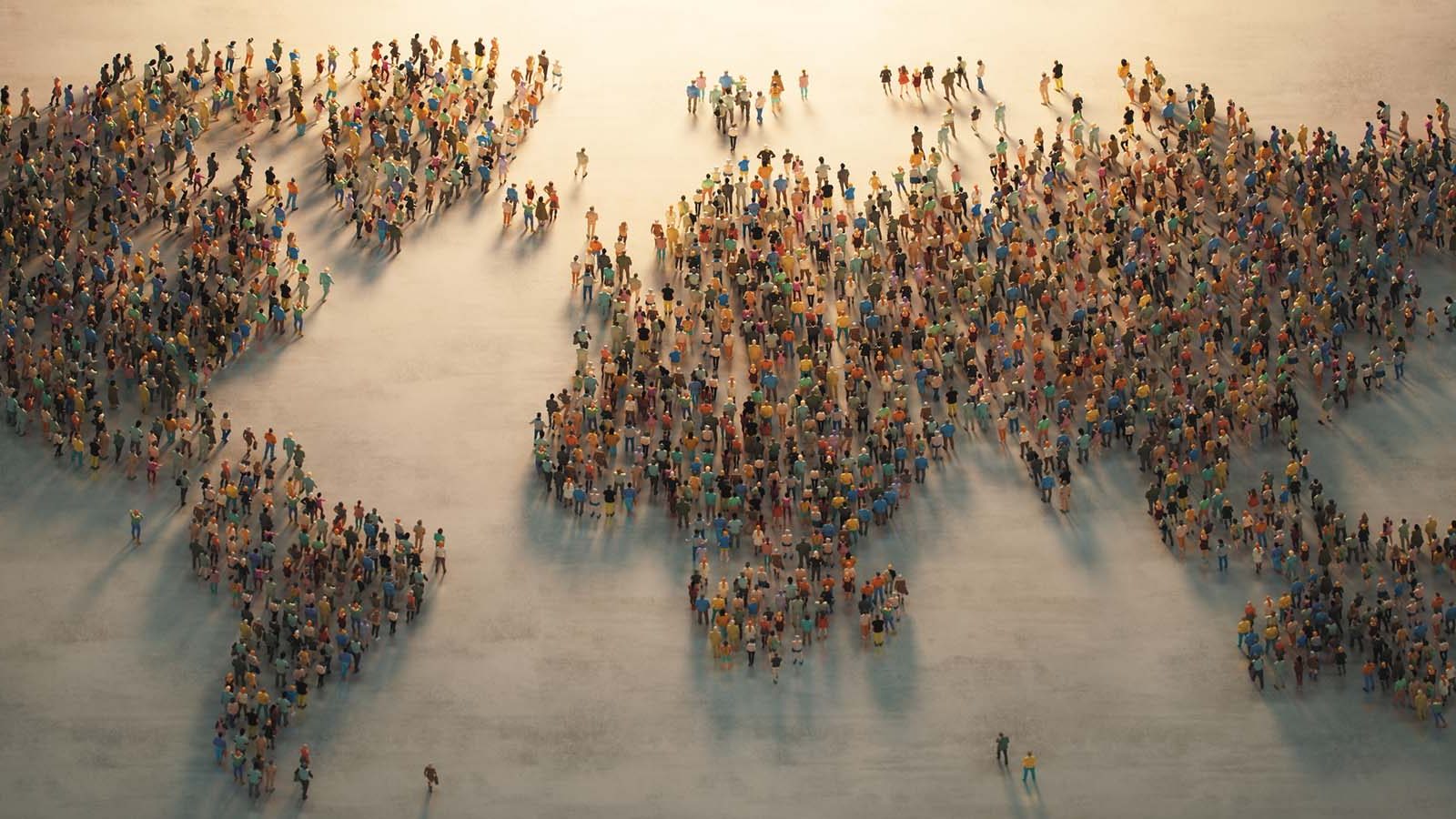 Map of the world created by large groups of people.