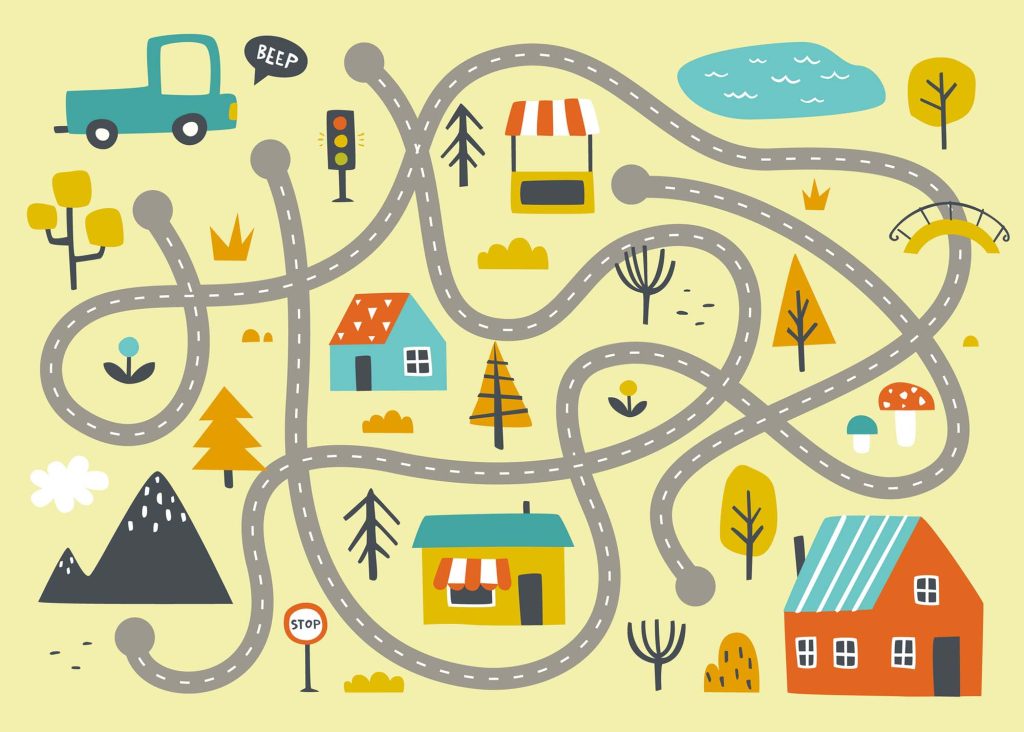 Illustrated fall town map.