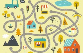 Illustrated fall town map.