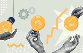 Pop-art hands holding illustrated lightbulbs.