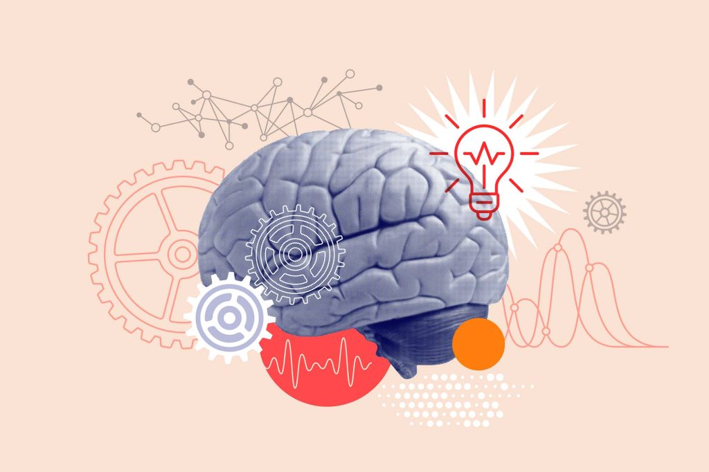 Collage illustration of brain power.