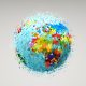 Multi colored rhombuses covering the Earth and expanding, view of Europe and Africa, 3d render.