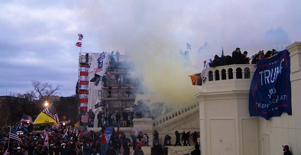 Tear gas outside the U.S. Capitol on January 6, 2021.