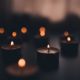 Closeup of memorial candles.