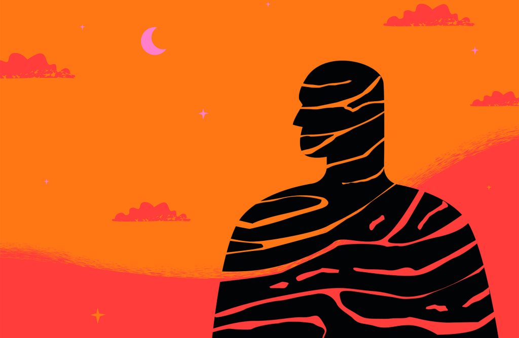 Illustration of a silhouette with lines through it.