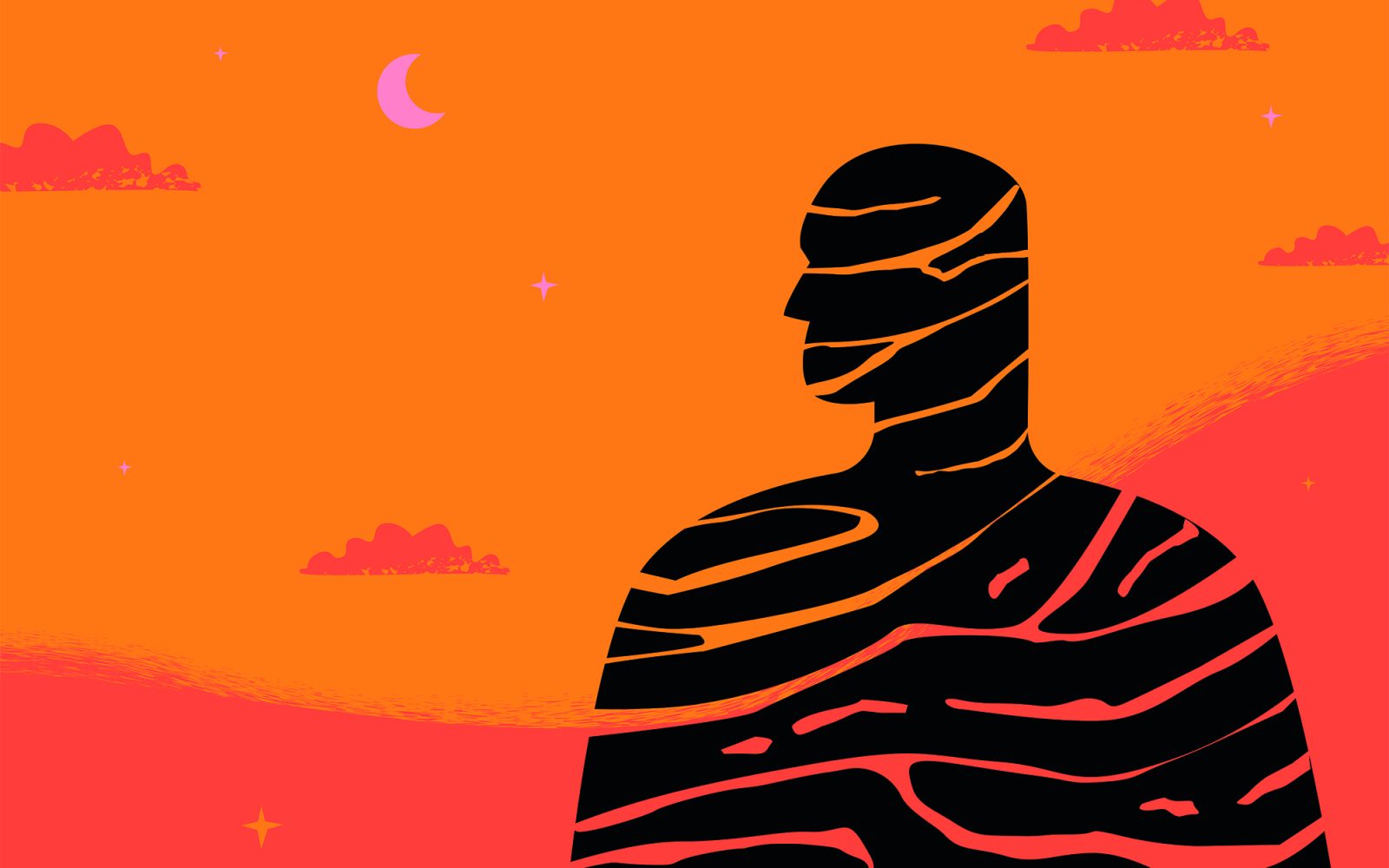 Illustration of a silhouette with lines through it.
