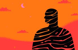 Illustration of a silhouette with lines through it.