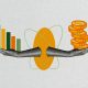 Contemporary poster art collage of hands holding coins and an income chart.