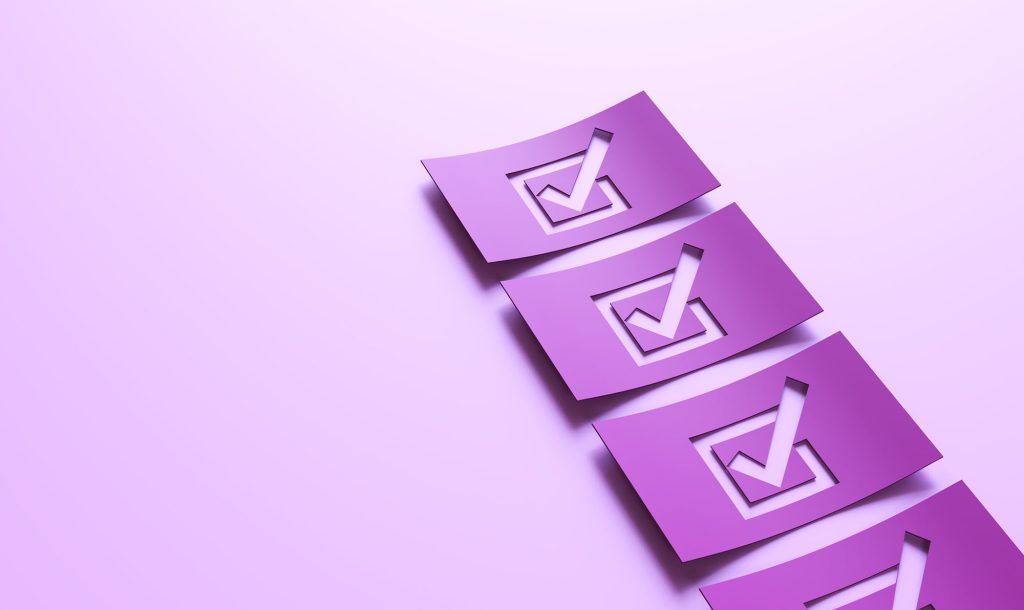 Purple checks on a purple background.