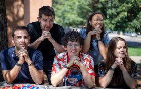 Grotzinger and his lab pose outside for a photo.