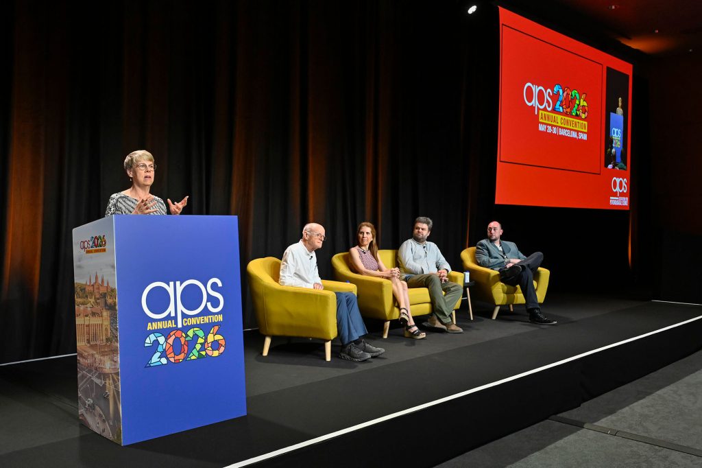 Pamela Davis-Kean speaks at a podium during the APS 2026 convention.