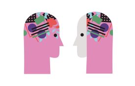 Two abstract heads looking at each other.