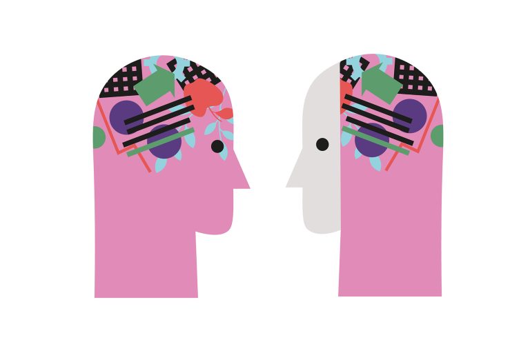 Two abstract heads looking at each other.