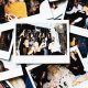 A pile of polaroid photos of a party.